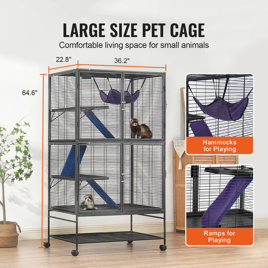64.6" Rolling Metal Ferret Cage Large 4-Tier Critter Rats Hamster Guinea Chinchilla