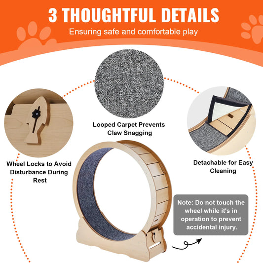 SucceBuy Wooden Large Cat Treadmill Wheel Detachable Carpet& Cat Teaser