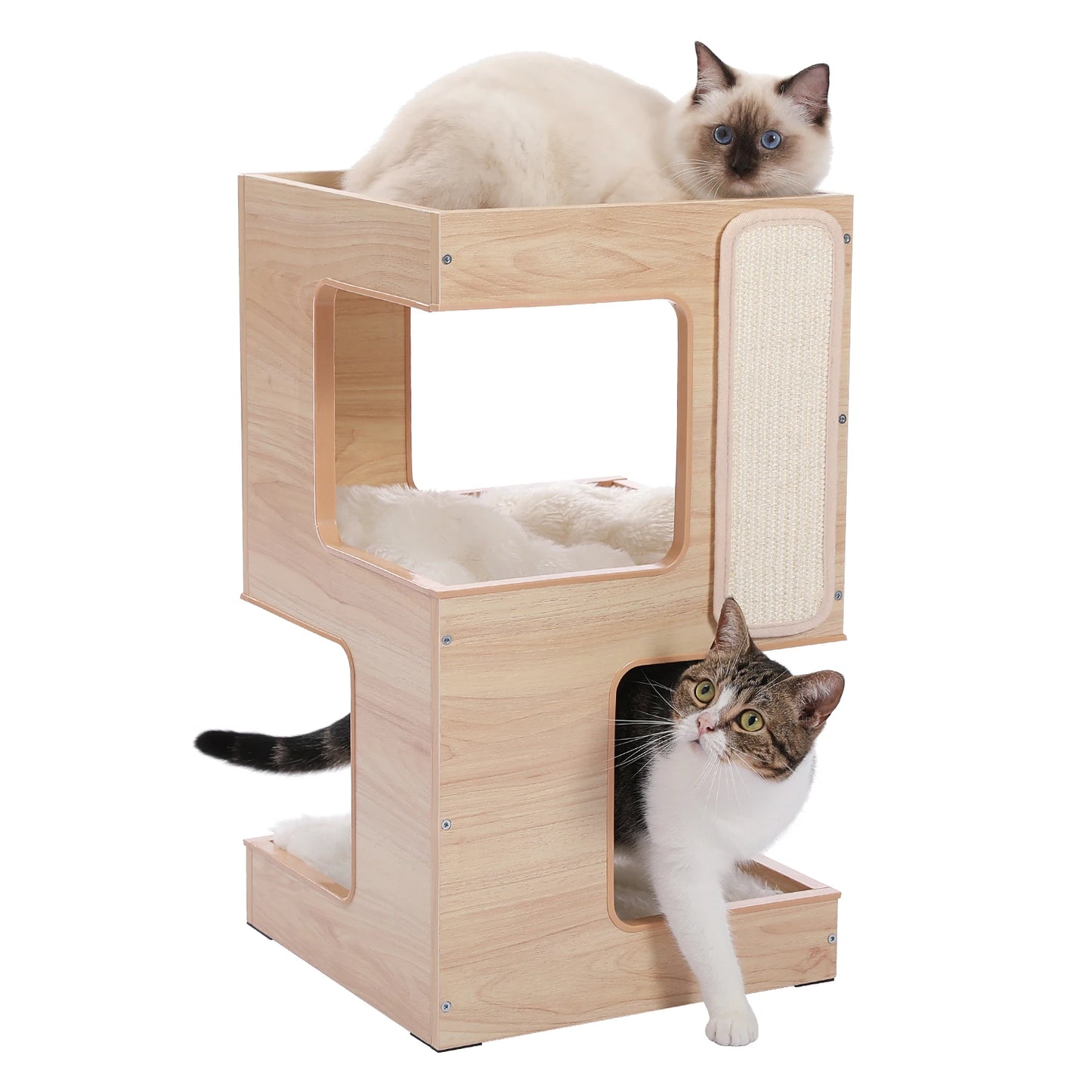 Wood Cat Condo House Bed with Removable Soft Mats