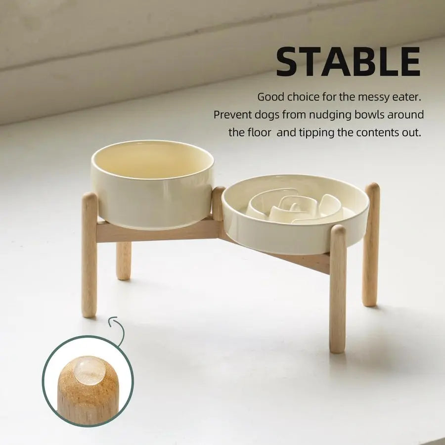 1.2 Cup Raised Slow Feeder Dog Bowl Set, Elevated 6.1inch Bowl and 7.3inch