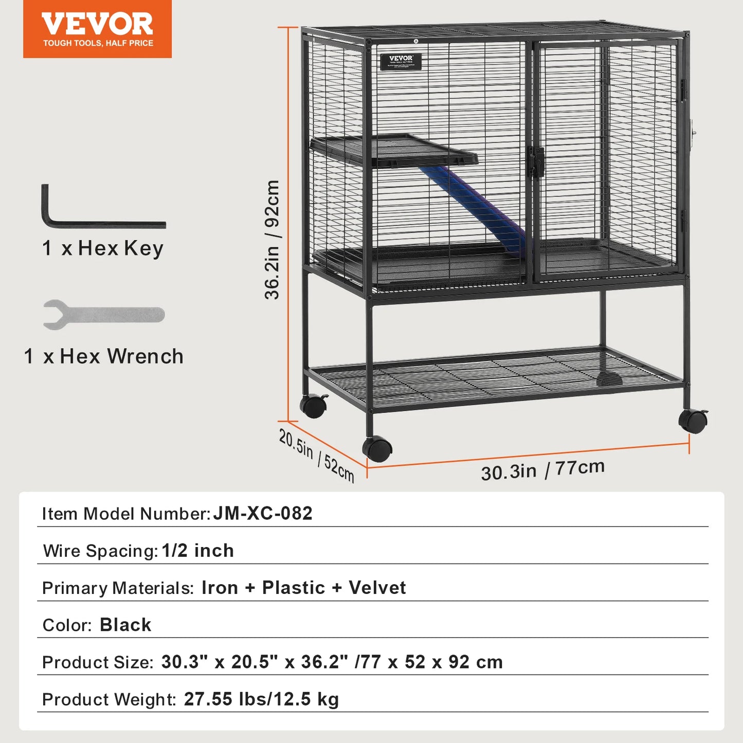 64.6" Rolling Metal Ferret Cage Large 4-Tier Critter Rats Hamster Guinea Chinchilla