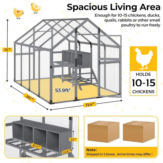 Large Outdoor Chicken Coop with Insulation, Waterproof Cover, 4 Nesting Boxes, Roosting Bars for 10-15 Chickens, 9x6x6ft, Charco