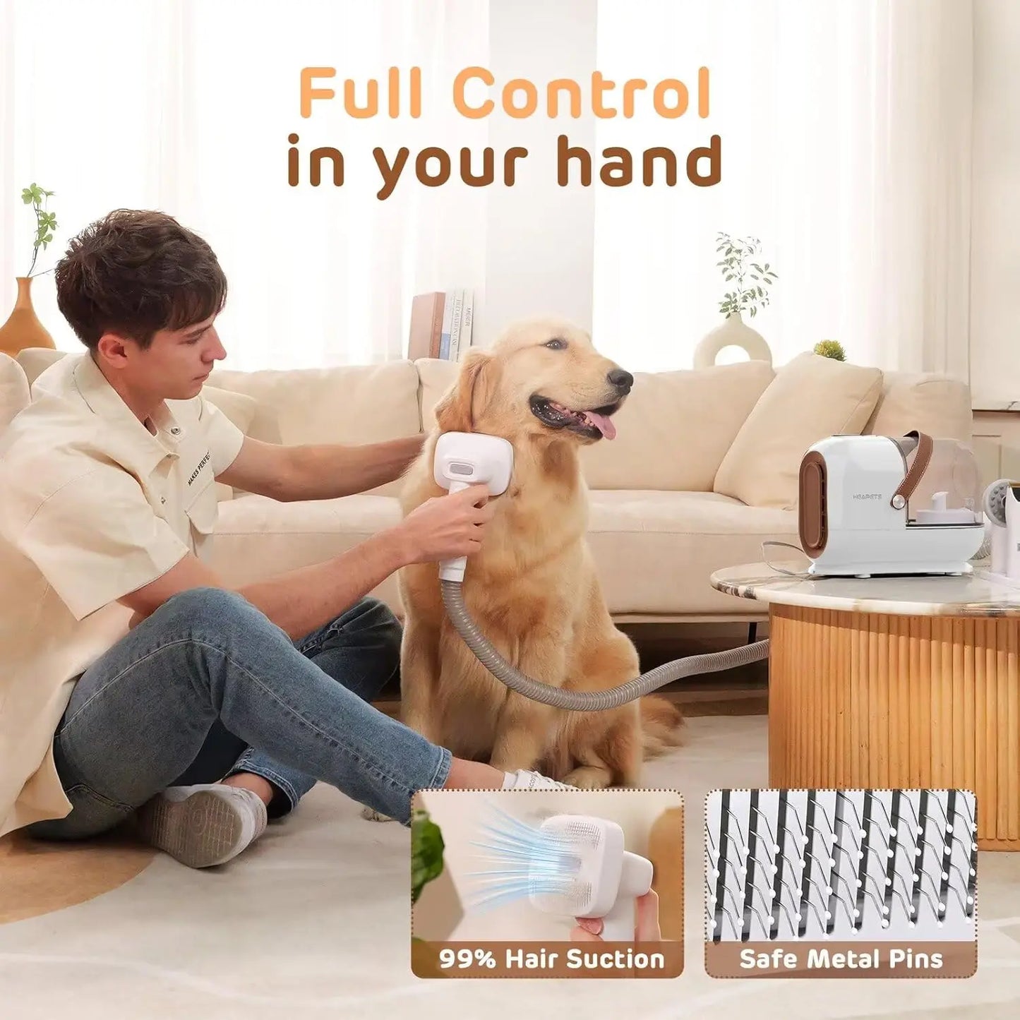 Pet Grooming Vacuum Kit with 7 Tools, Low Noise Electric Clipper and Brush