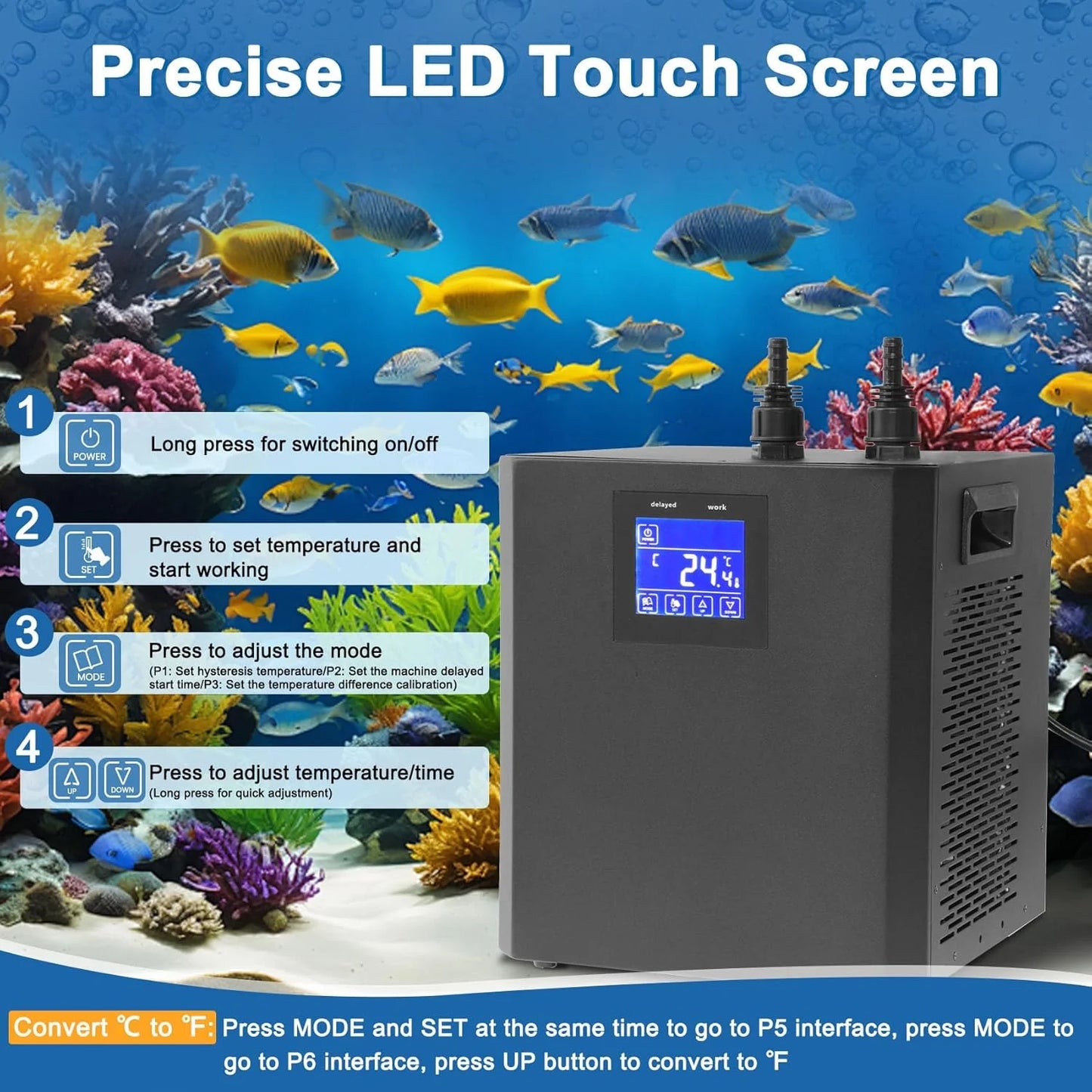 Aquarium Chiller Hydroponic Water Chiller 1/3HP Axolotl Cooler with Remote Control Pump