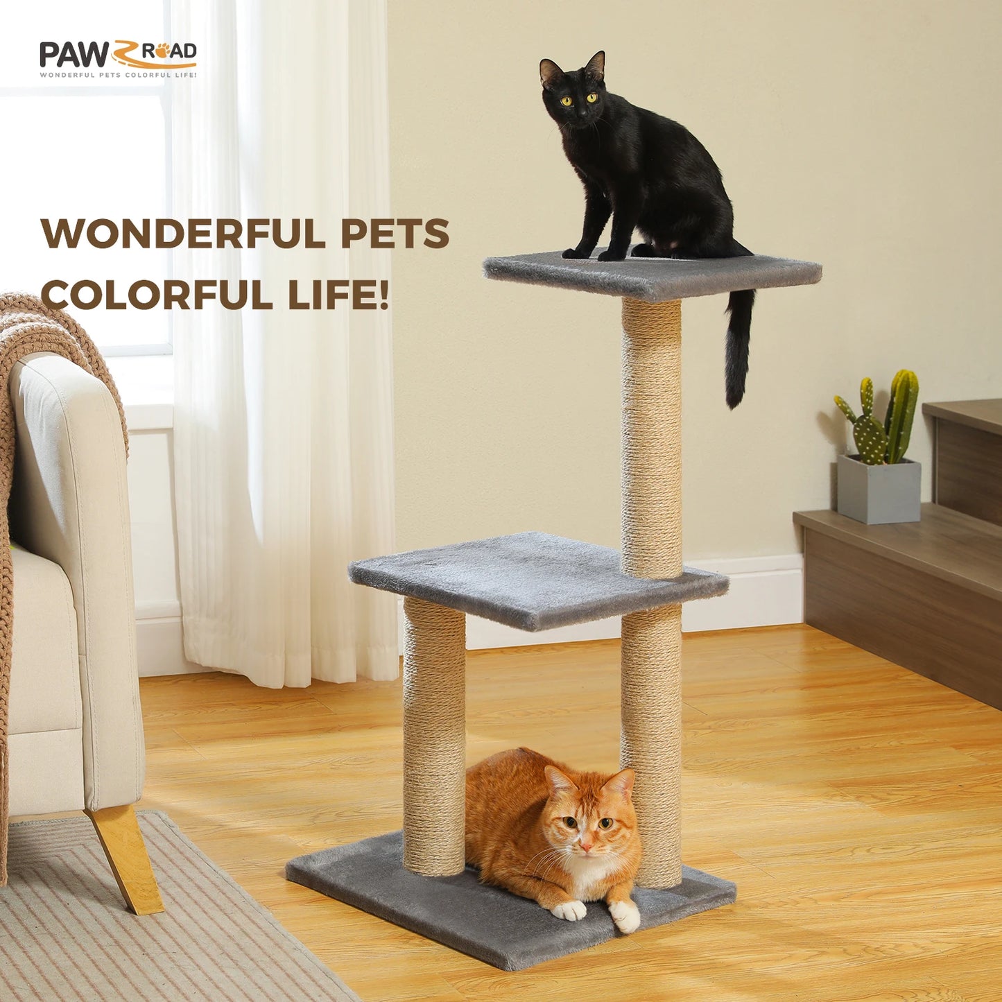 Cat tree, 2 Styles with Cat Scratching Posts Big Hammock and Removable Top Perch Grey