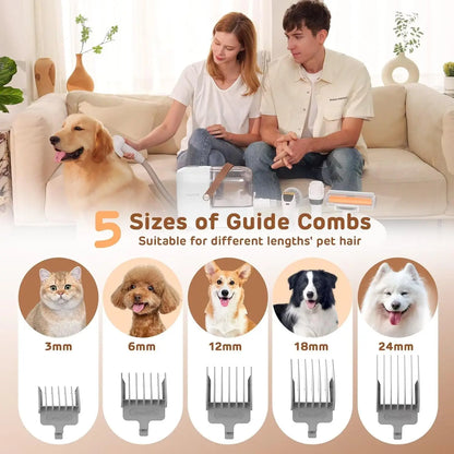 Pet Grooming Vacuum Kit with 7 Tools, Low Noise Electric Clipper and Brush