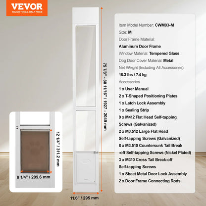 Dog Door Sliding Glass Door Adjustable Height Aluminum Frame Tempered Glass Pet Door