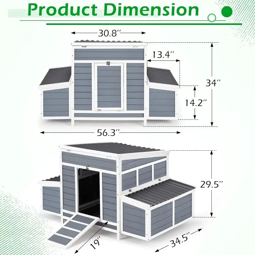 6-Box Nesting Wooden Chicken Coop for Outdoor Backyard, Large Hen House Hutch for Poultry Pets