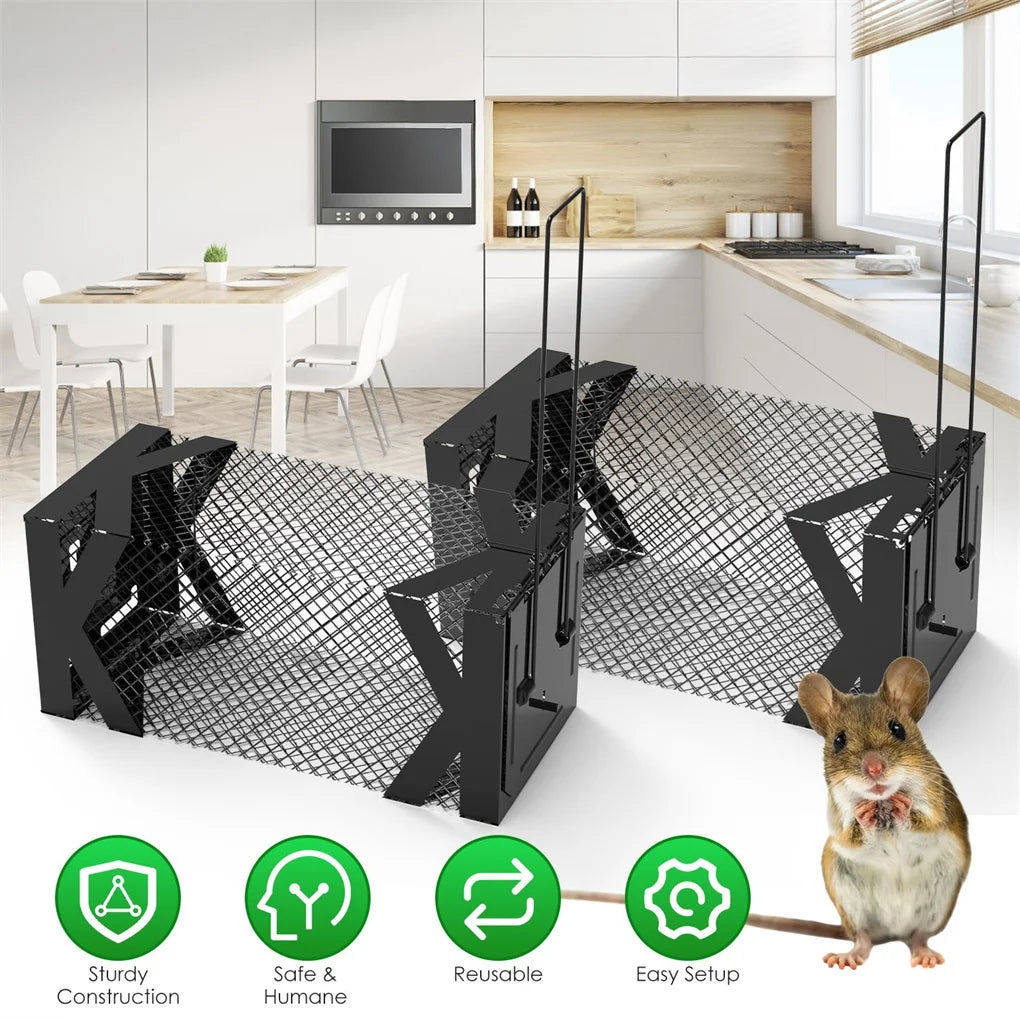 2PCS Humane Mouse Trap Cage, Non-Lethal (No Electricity/Glue/Chemicals), Heavy Duty 1.15mm Metal (Rustproof), Easy Catch Release
