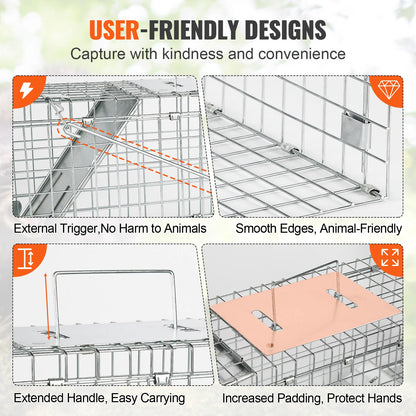 Live Animal Cage Trap Humane for Rabbits Stray Cats Squirrels Raccoons Groundhog