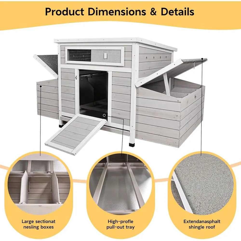 Large Outdoor Chicken Coop with 6 Nesting Boxes, Weatherproof Poultry Enclosure, Removable Tray for Easy Cleaning