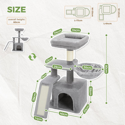 Cat tree, 2 Styles with Cat Scratching Posts Big Hammock and Removable Top Perch Grey