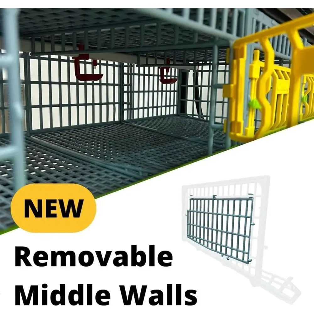 5-Tier Indoor Quail Cage, Stackable, Easy Clean, Rust-Free, Washable Plastic, Removable Dividers, Roll-Out Egg Trays