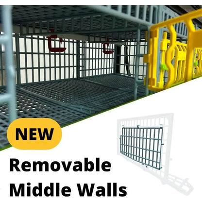 5-Tier Indoor Quail Cage, Stackable, Easy Clean, Rust-Free, Washable Plastic, Removable Dividers, Roll-Out Egg Trays