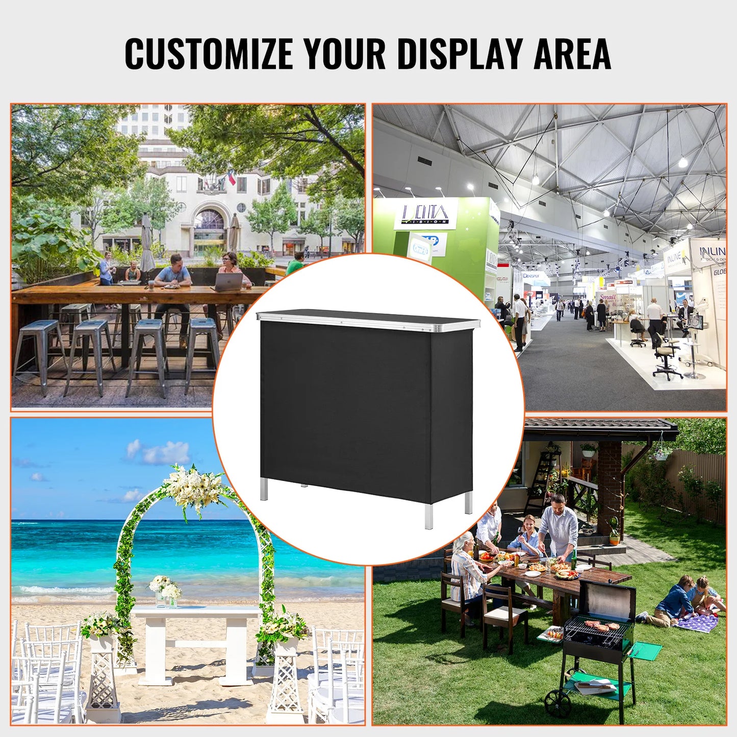 Folding Portable Bar Table Include Carrying Case Storage Shelf Skirt