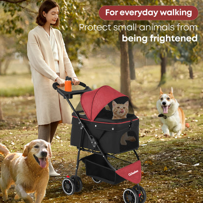 Pet Stroller For Small Medium Cats & Dogs Mesh Canopy Pet Travel Carrier Suitable Outdoor Travel
