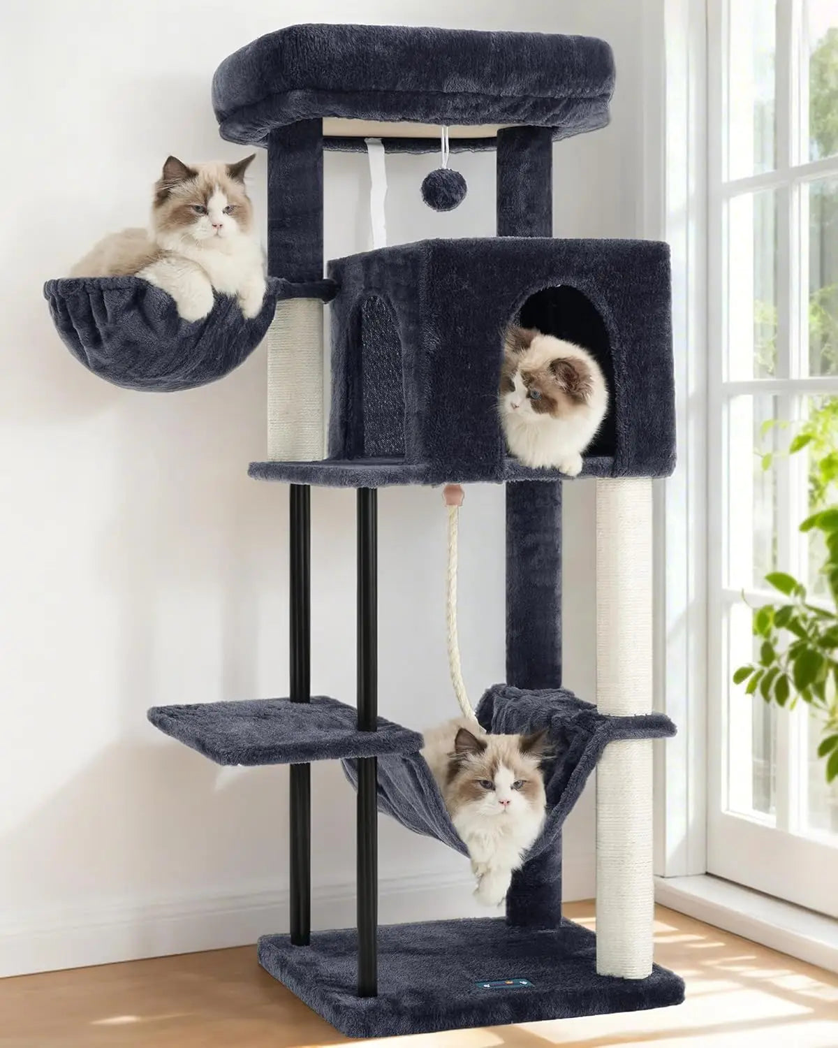 43.3 Inch Cat Tree, Steel Tube, Hammock, Condo, Scratching Post in Smoky Gray