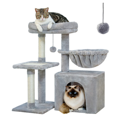 Cat tree, 2 Styles with Cat Scratching Posts Big Hammock and Removable Top Perch Grey