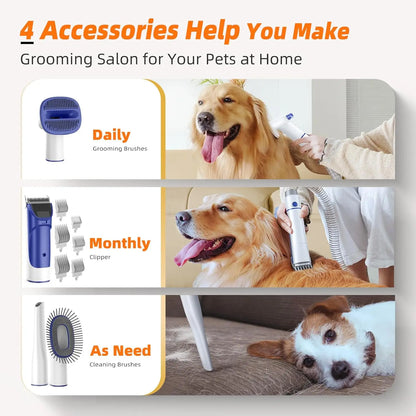 Pet Grooming Kit with Vacuum, 15000Pa Hair Clipper and Shedding Brush, Low Noise, 2L Capacity