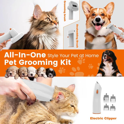 Pet Grooming Vacuum Kit with Clippers, 12,000Pa Suction, Low Noise, All-in-One Home Cleaning Tool for Dogs