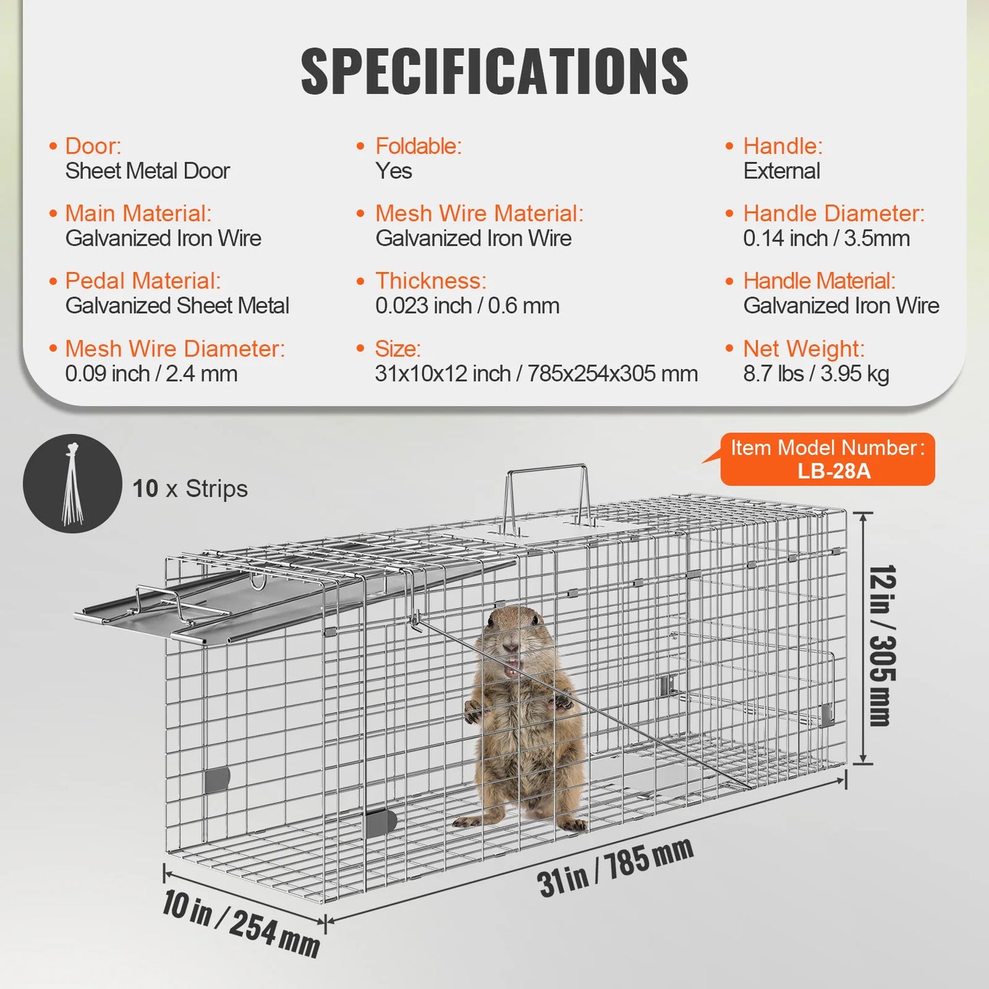 Live Animal Cage Trap Humane for Rabbits Stray Cats Squirrels Raccoons Groundhog