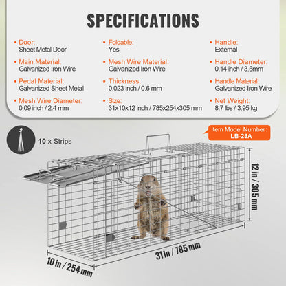 Live Animal Cage Trap Humane for Rabbits Stray Cats Squirrels Raccoons Groundhog