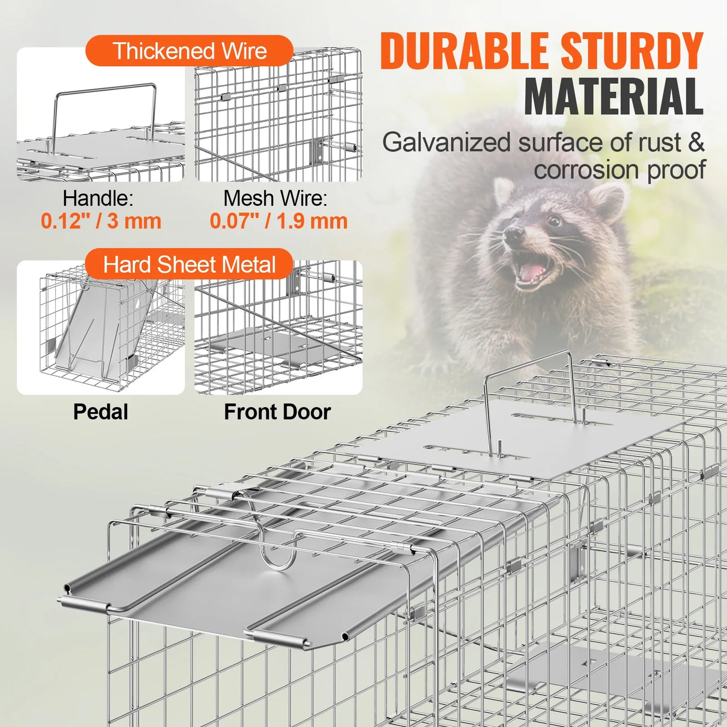 Live Animal Cage Trap Humane for Rabbits Stray Cats Squirrels Raccoons Groundhog