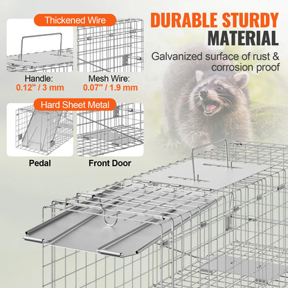 Live Animal Cage Trap Humane for Rabbits Stray Cats Squirrels Raccoons Groundhog