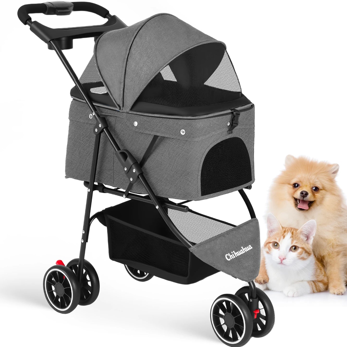 Pet Stroller For Small Medium Cats & Dogs Mesh Canopy Pet Travel Carrier Suitable Outdoor Travel