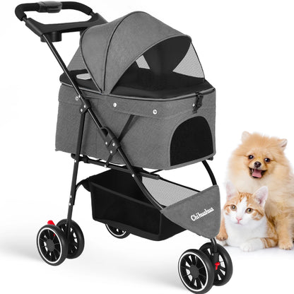 Pet Stroller For Small Medium Cats & Dogs Mesh Canopy Pet Travel Carrier Suitable Outdoor Travel