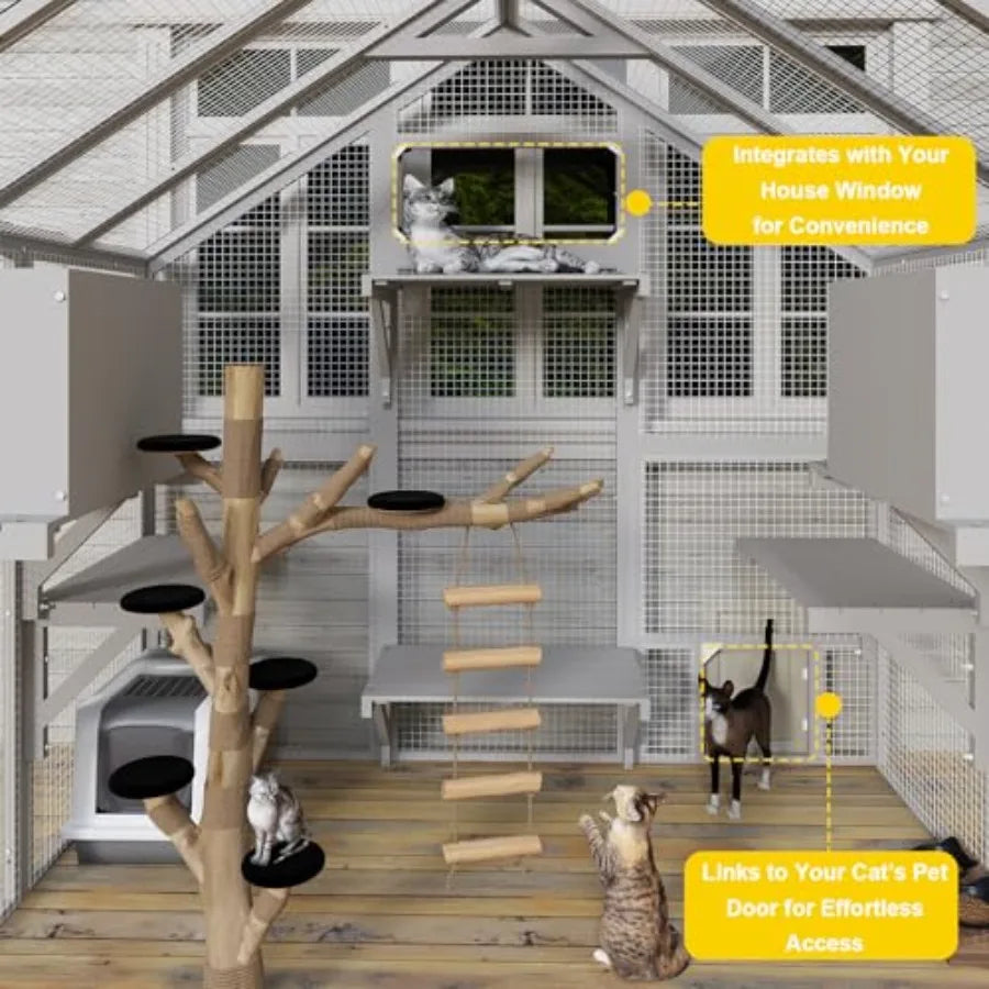 71 H Outdoor Cat Enclosure for Multiple Cats with Weatherproof Roof