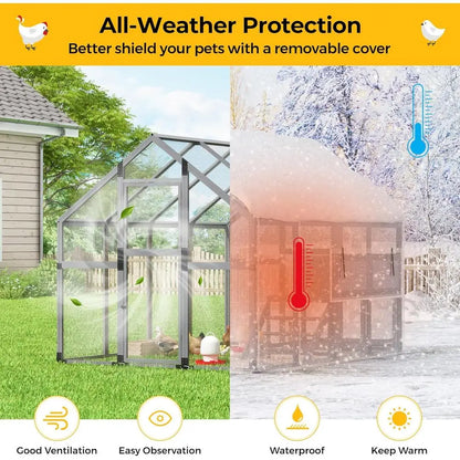 Large Outdoor Chicken Coop with Insulation, Waterproof Cover, 4 Nesting Boxes, Roosting Bars for 10-15 Chickens, 9x6x6ft, Charco