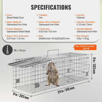 Live Animal Cage Trap Humane for Rabbits Stray Cats Squirrels Raccoons Groundhog