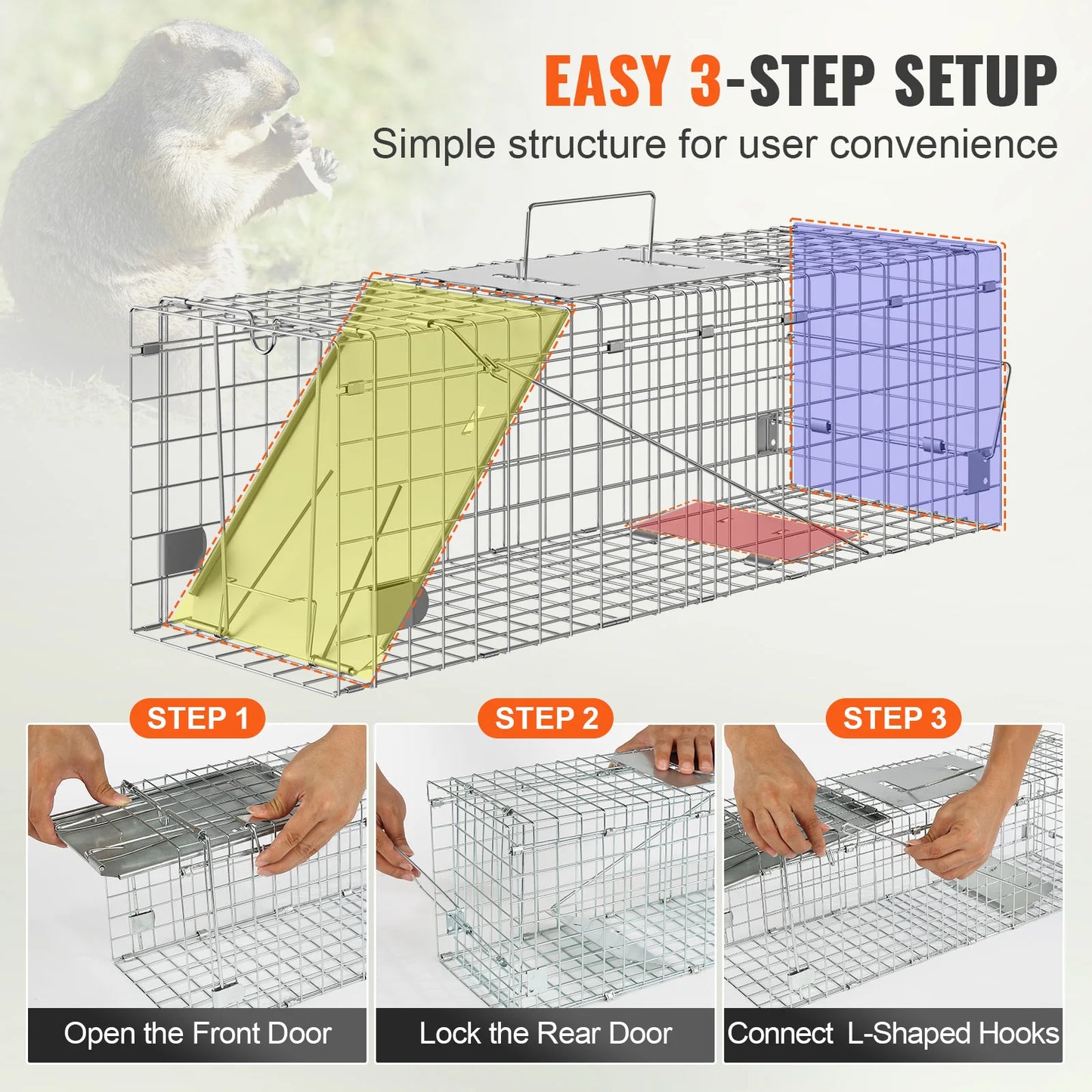 Live Animal Cage Trap Humane for Rabbits Stray Cats Squirrels Raccoons Groundhog