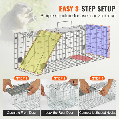 Live Animal Cage Trap Humane for Rabbits Stray Cats Squirrels Raccoons Groundhog