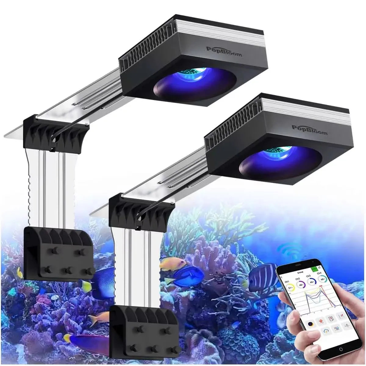 PopBloom RL90 WiFi  Professional Marine Aquarium LED Full Spectrum for Reef Coral SPS/LPS Fish Tank LED