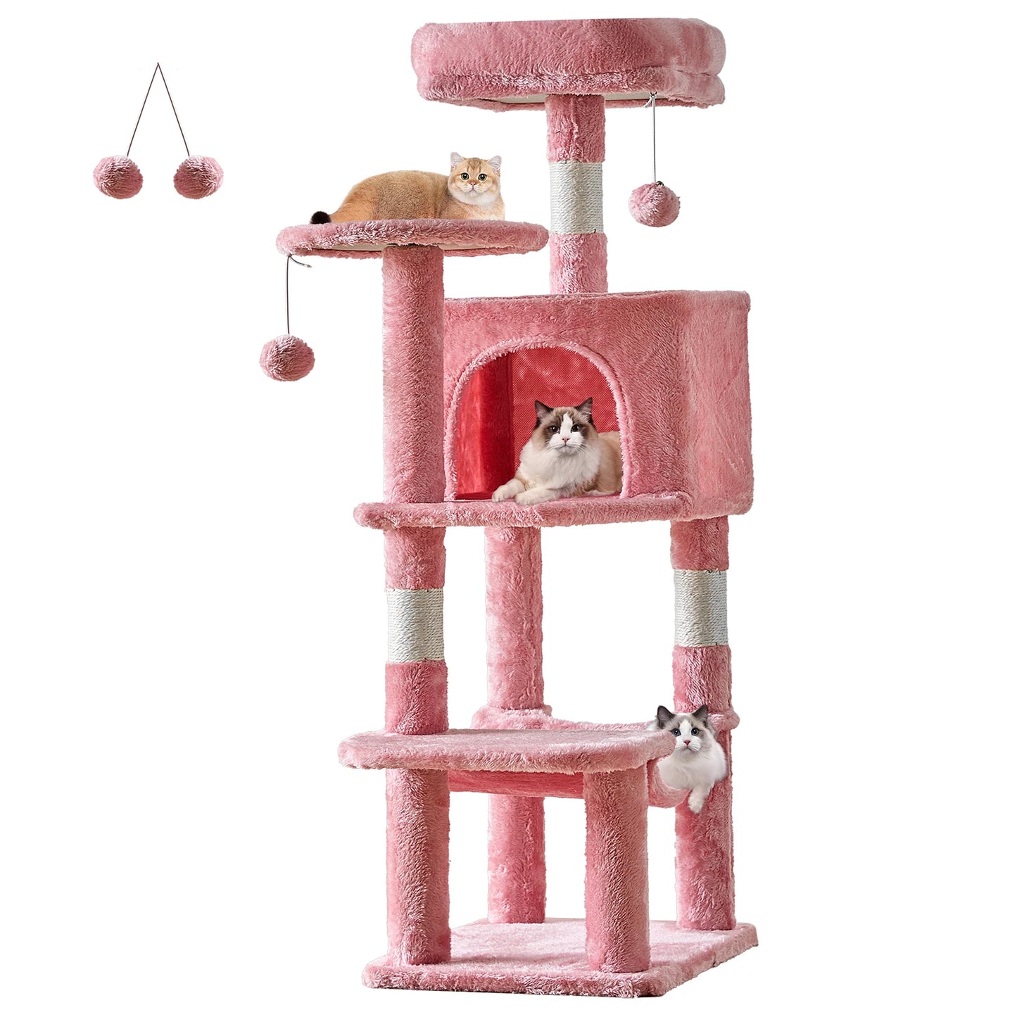 JHK 44In Cat Tree Tall Multi-Cat Climbing Tower Natural Sisal Scratching