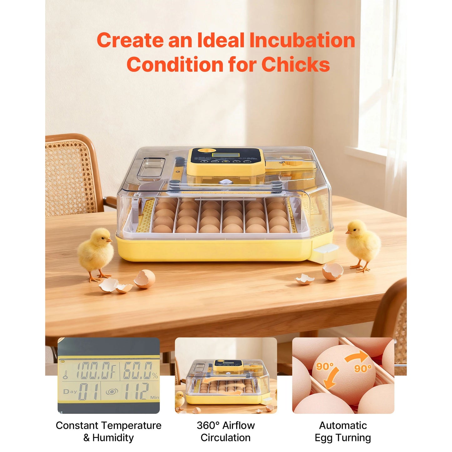 SucceBuy Egg Incubator with LED Candler Temperature Display, Auto Humidity Control