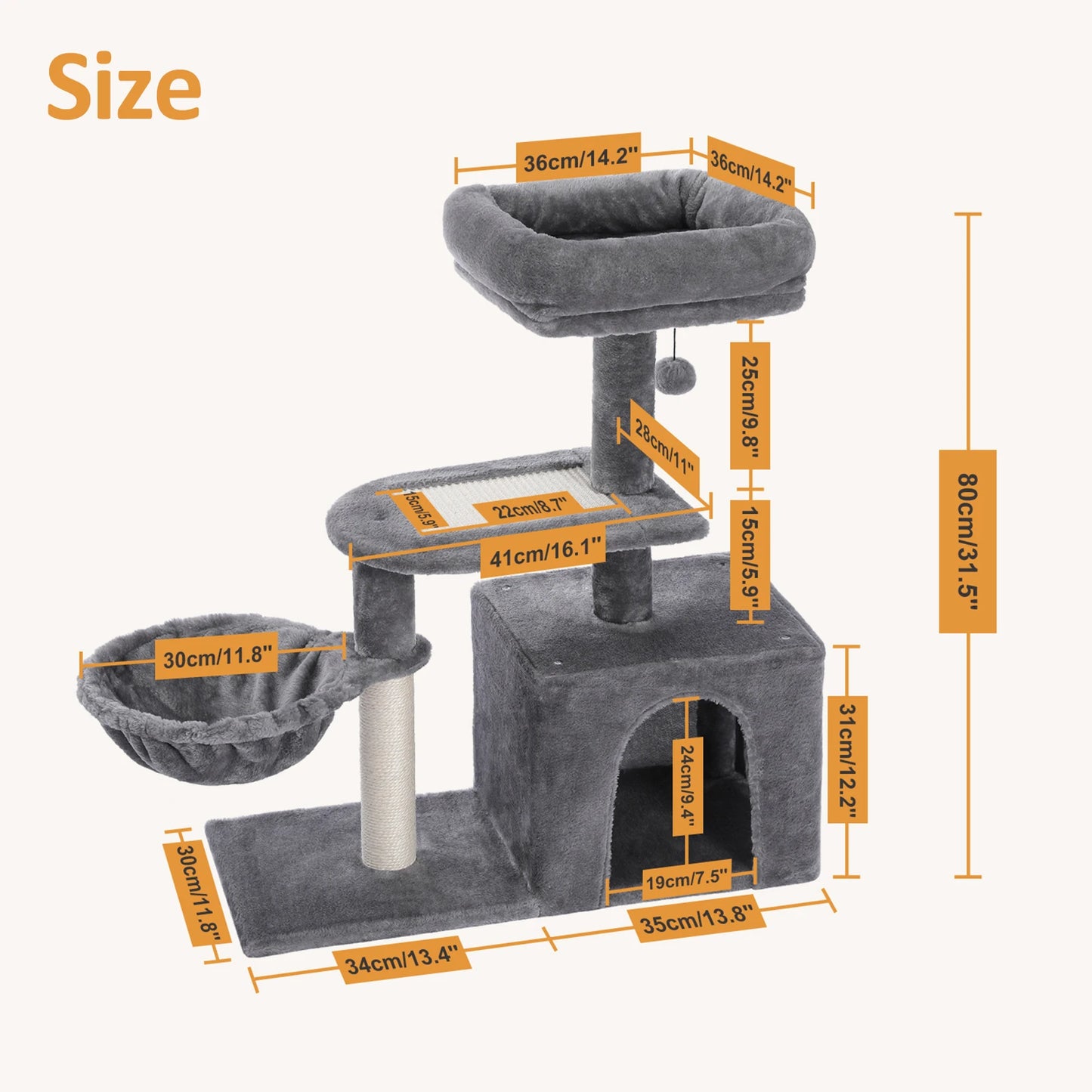 Cat tree, 2 Styles with Cat Scratching Posts Big Hammock and Removable Top Perch Grey