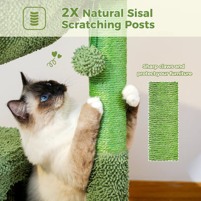 Cactus Cat Tree with Lagre Condo, Hammock, Dangling Ball