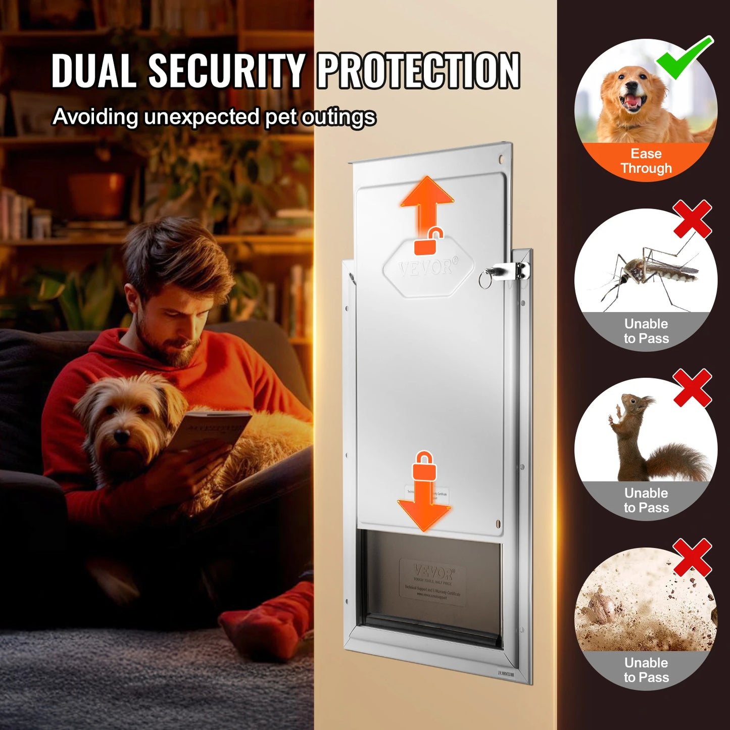 SucceBuy Pet Door Aluminum Frame with Lock and Flap System  Easy to Install in Interior or Exterior Doors