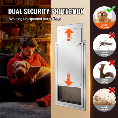 SucceBuy Pet Door Aluminum Frame with Lock and Flap System  Easy to Install in Interior or Exterior Doors