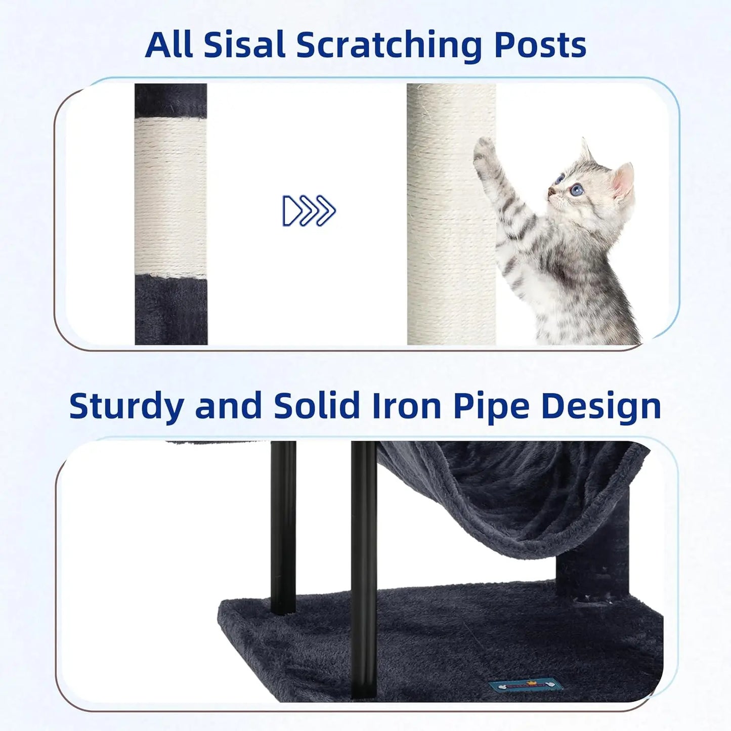 43.3 Inch Cat Tree, Steel Tube, Hammock, Condo, Scratching Post in Smoky Gray