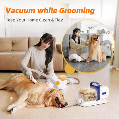 Pet Grooming Kit with Vacuum, 15000Pa Hair Clipper and Shedding Brush, Low Noise, 2L Capacity