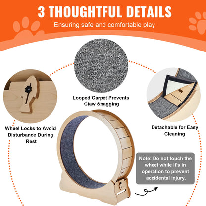 SucceBuy Wooden Large Cat Treadmill Wheel  Detachable Carpet& Cat Teaser