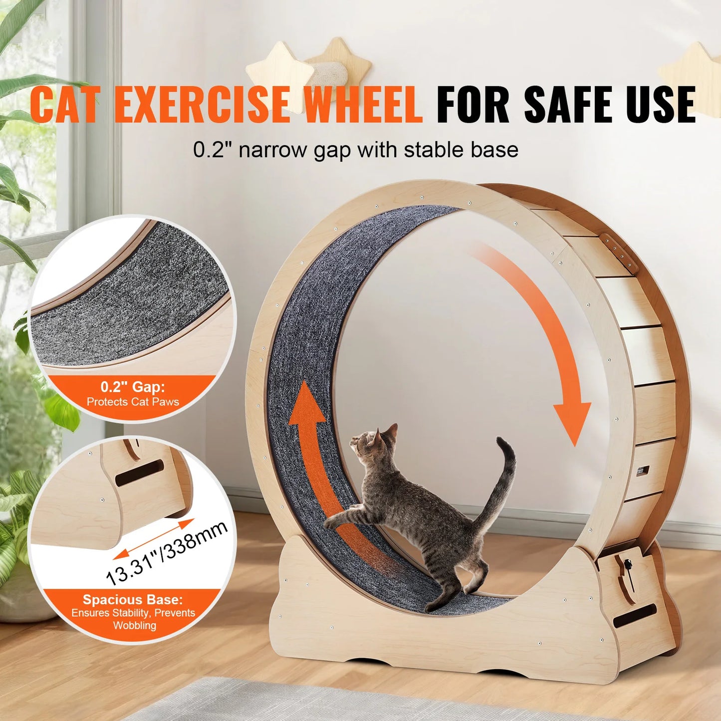 SucceBuy Wooden Large Cat Treadmill Wheel  Detachable Carpet& Cat Teaser