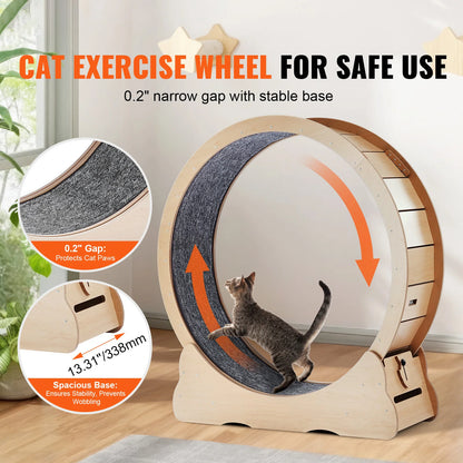 SucceBuy Wooden Large Cat Treadmill Wheel  Detachable Carpet& Cat Teaser