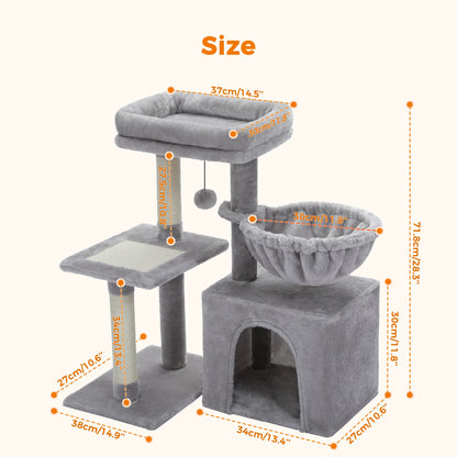 Cat tree, 2 Styles with Cat Scratching Posts Big Hammock and Removable Top Perch Grey