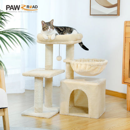 Cat tree, 2 Styles with Cat Scratching Posts Big Hammock and Removable Top Perch Grey