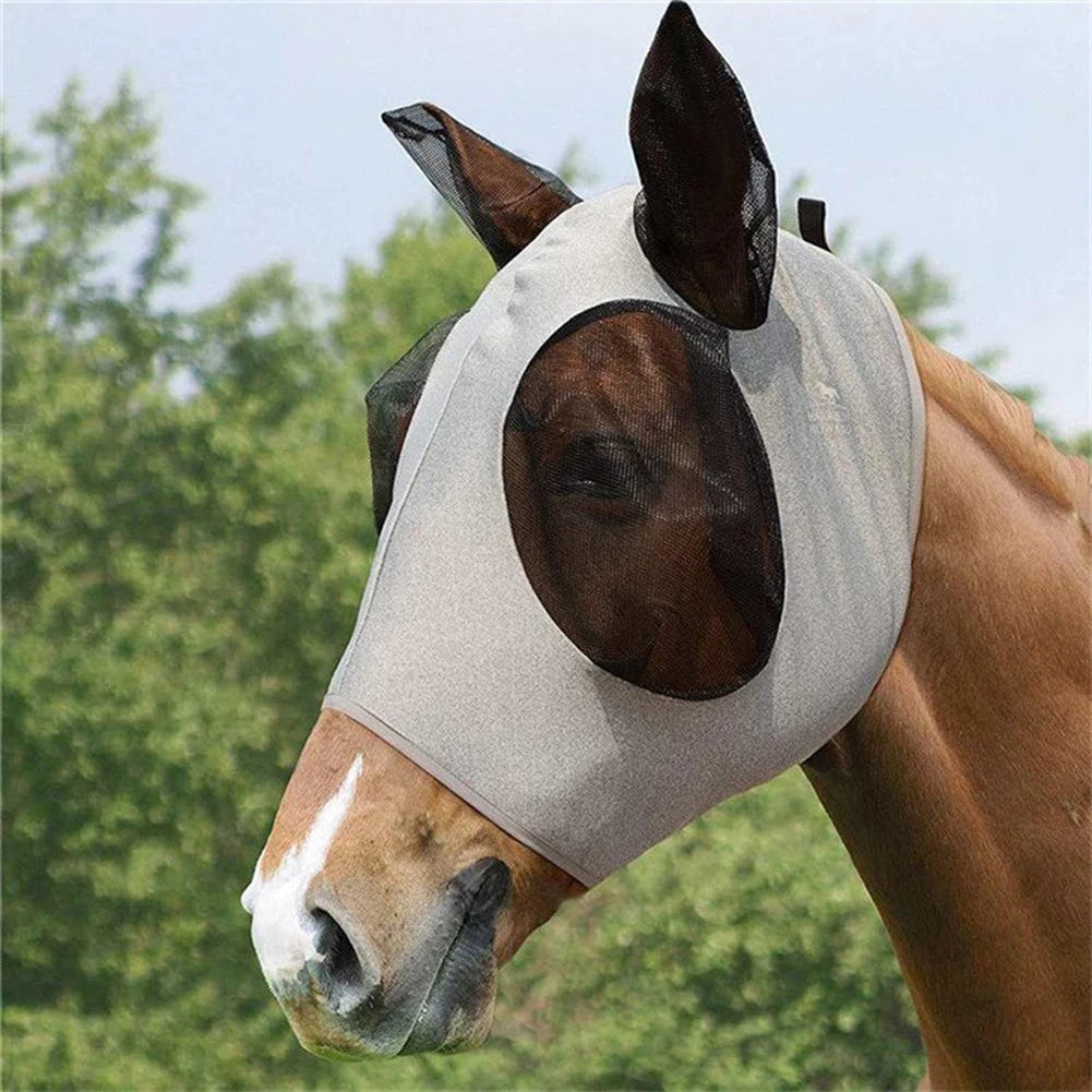 Mesh Fly Mask Hood Breathable Horse Face Mask Ear Protection Meshed Horse Ear Cover Anti-Worms